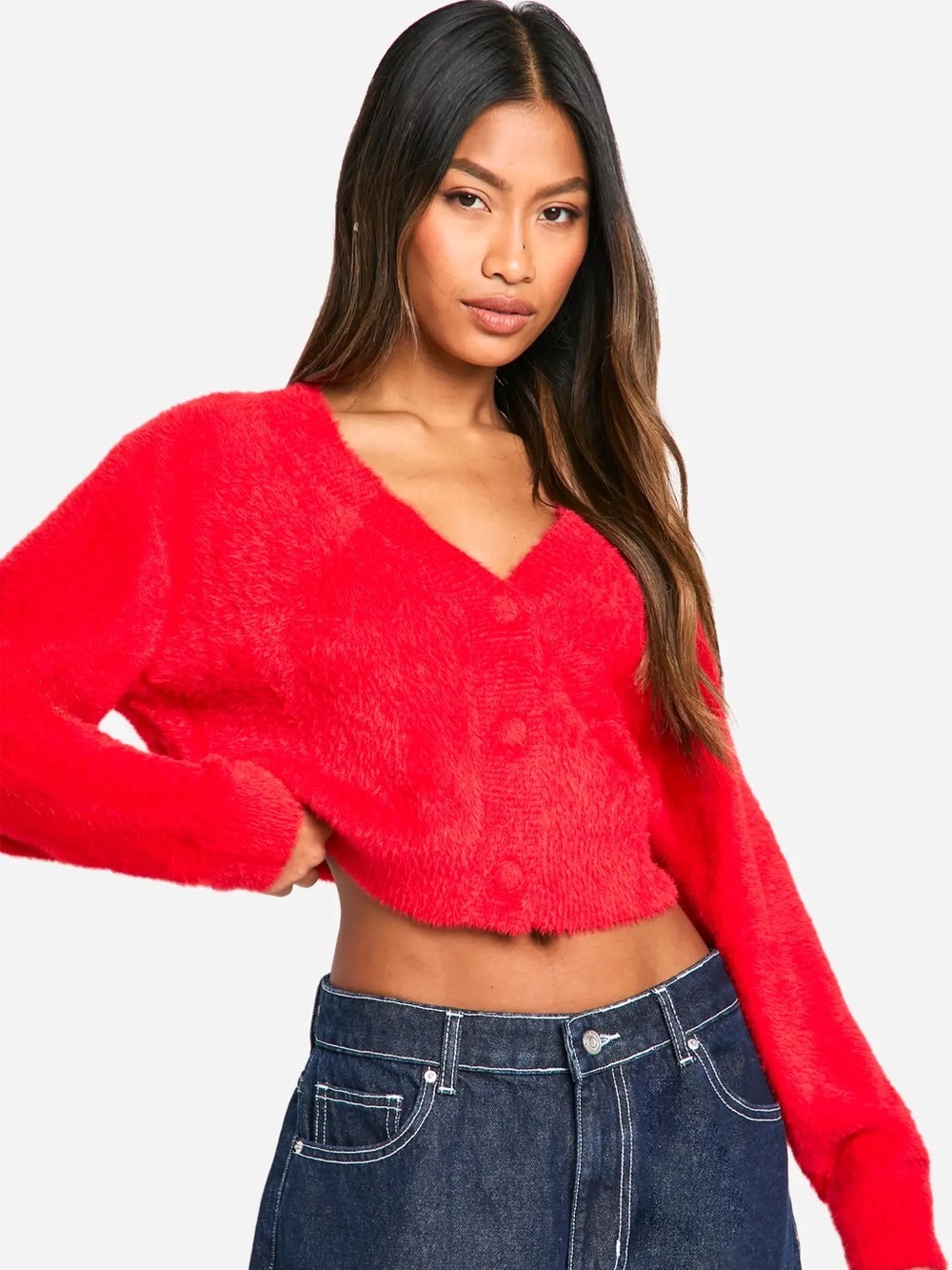 Boohoo Fluffy Knitted Cropped Cardigan